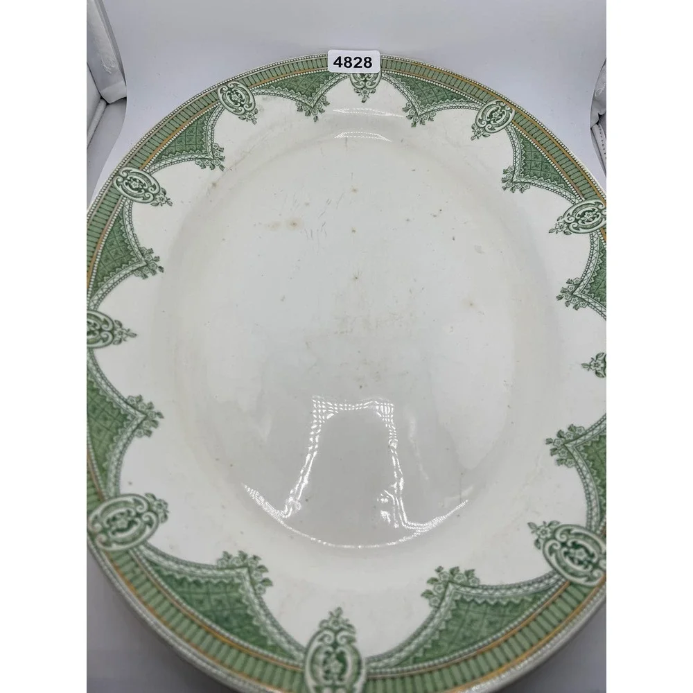 Ipswich J G Meakin England Serving Tray‎ Green Gold Antique Platter Vintage